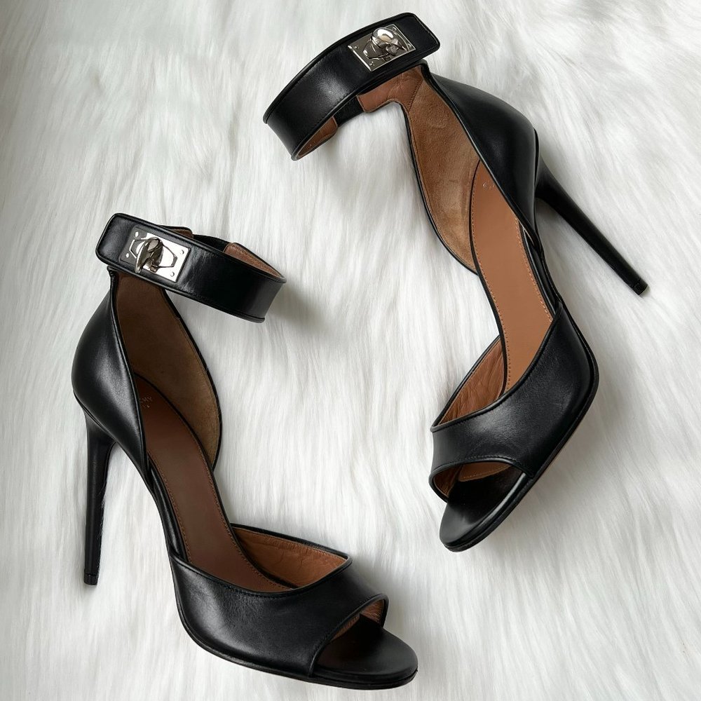 Givenchy Black Leather Lock Anke Strap Sandals Si… - image 1